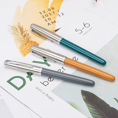 Miniatura 7 de 3 Jinhao 86 - Juego de pluma estilográfica (resina azul malaquita, caqui y gris) con punta extrafina con convertidor de tinta recargable