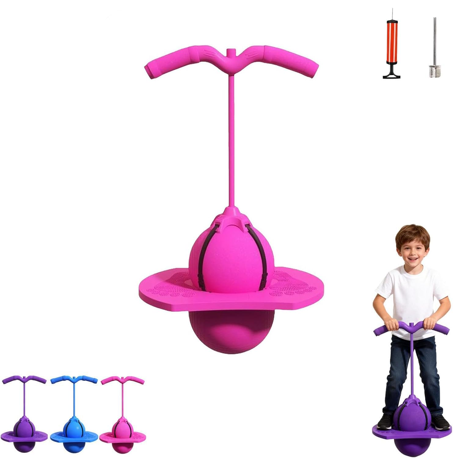 Pallone Saltellante per Bambini & Adulti, Pogo Pallone con Maniglia & Pompa, Antiscivolo Pallone Equilibrio Interno Esterno, Sport Gioco Fitness Allenamento Salto, Portata 300kg (rosa)
