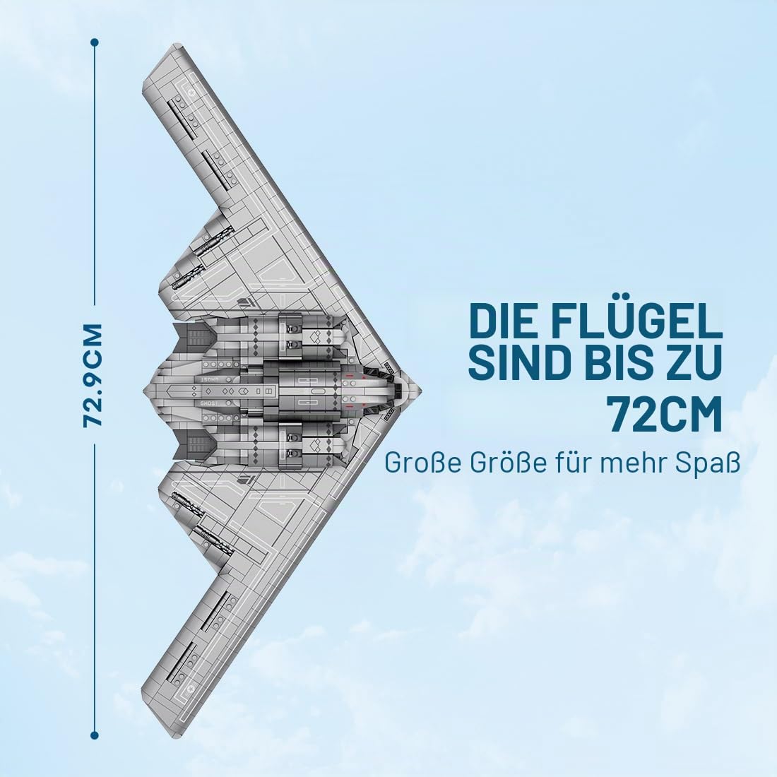 B2 Spirit Flying-Wing Bomber Klemmbausteine, 1:70 Bomber Kampfjet Bauklötze Entworfen von DarthDesigner, Modular Building Geschenk für Erwachsene - 2063 Stück MOC-166363