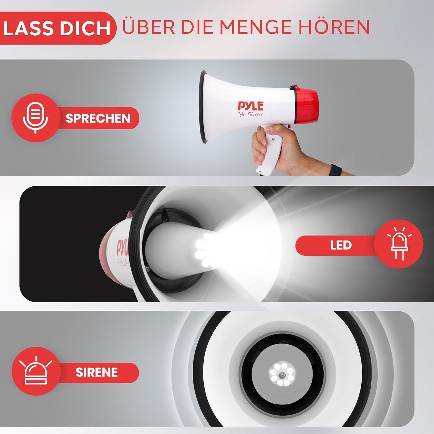 Pyle Megaphone Rechargeable Bull Horn Loud PA Speaker with 30W Power and Adjustable Volume Control, 800 Yard Range, Lightweight Portable Design, Ideal for Outdoor Sports, Cheerleading and Coaches - Image 3