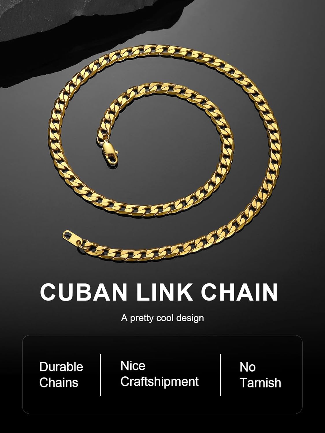 ChainsPro Cuban Chain Necklace for Men, Silver/Black/Gold Plated Stainless Steel Cuban Link Chains Mens 4/6/9/13 MM Width,14"-30" Length Hip Hop Accessories Jewelry Gifts for Father's Day Christmas