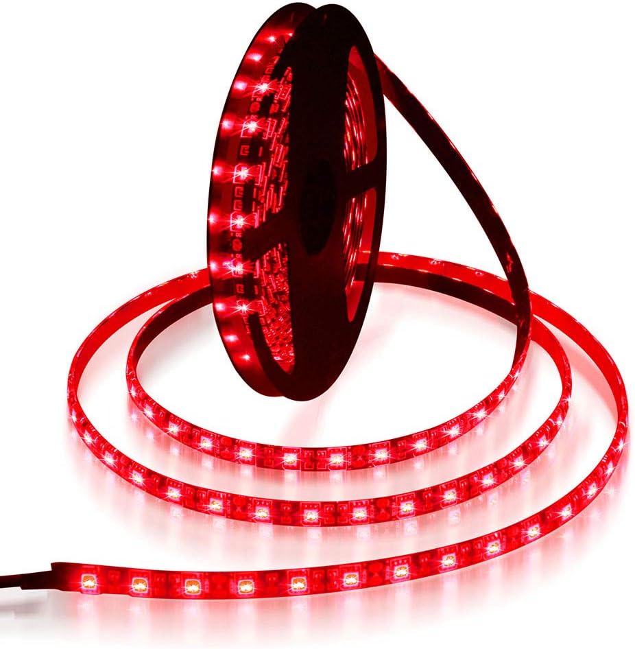 ALITOVE 16.4ft 5050 SMD Red LED Flexible Strip Ribbon Light 5M 300 LEDs Waterproof IP65 DC 12V for Home Garden Commercial Area Lighting, Without Power Supply