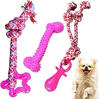 kit 3 Brinquedo mordedor para cachorros pequenos chupeta ossinho com corda pet filhotes (Rosa)