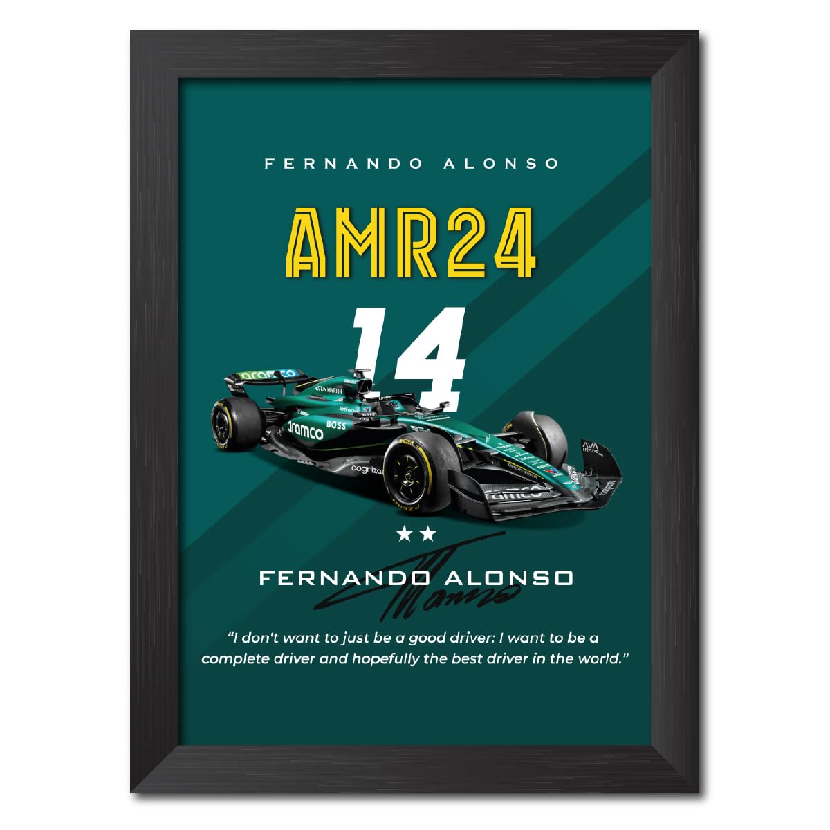 TenorArts Fernando Alonso F1 Poster Formula One AMR 24 Photo Frame Painting with Matt Finish Black Texture (12 inches x 9inches)