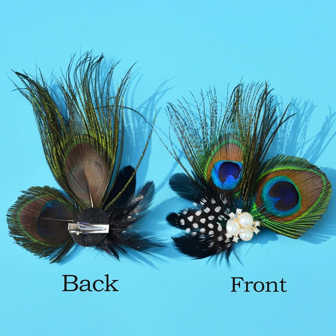 Mollette 1 forcina per capelli a forma di pavone, accessori per capelli a forma di pavone, accessori per capelli con piume e strass, fascia per capelli con piume di pavone