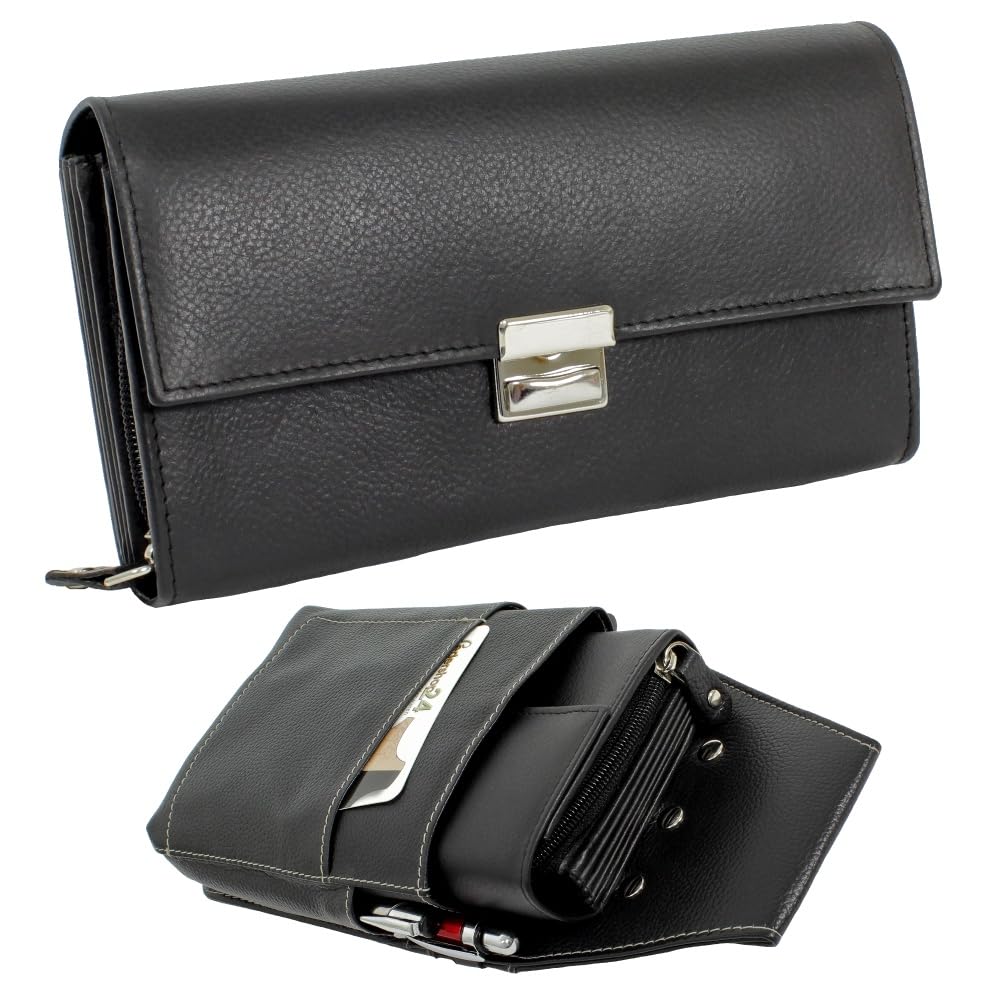 Ledershop24 XXL Profi Kellnerbörse Taxibörse Verkaufsfahrer Geldbörse Kellner Holster Halfter Kellnertasche Kellnerholster Schwarz Leder Kellnerset-Kellnerbörse+Kellnertasche