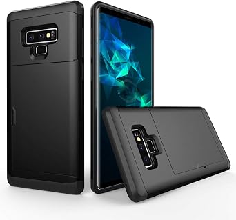 Galaxy Note 9 Case, Heavy Duty Shockproof Rubber Hybrid Rugged Hard Back Cover with ID Credit Card Slot Holder Case Compatible with Samsung Galaxy Note 9 Black