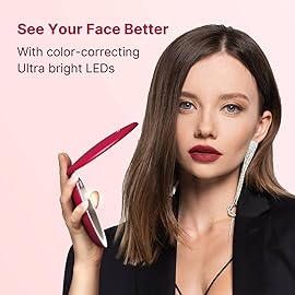 Fancii Taylor LED Lighted Travel Makeup Mirror, Rechargeable, 10x /1x Magnifying, Tru-Glow Light Technology, XL Large 5 Wide | Compact Mirror for Purses (Ruby Red)