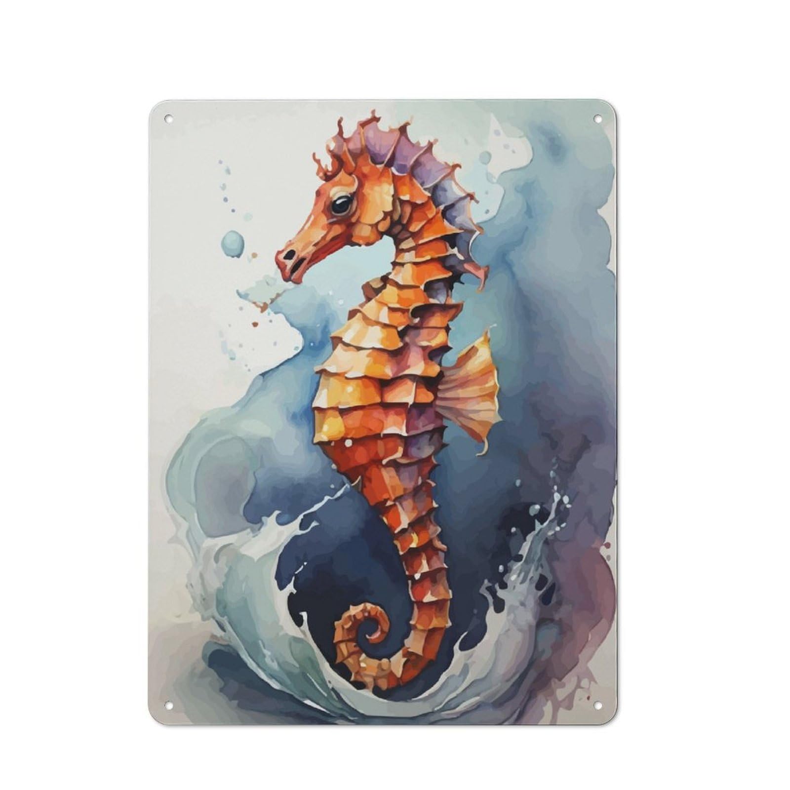 Junmoney Seahorse Watercolor Art Rustic Metal Sign 40X30cm Featuring For Garage Wall, Suited To Garage Decor Collectors