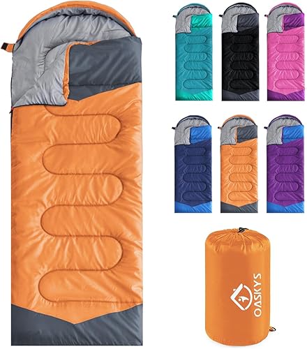 Miniatura 18 de Oaskys - Saco de dormir para acampar, para 3 estaciones, clima cálido y fresco, verano, primavera, otoño, ligero, resistente al agua, para adultos