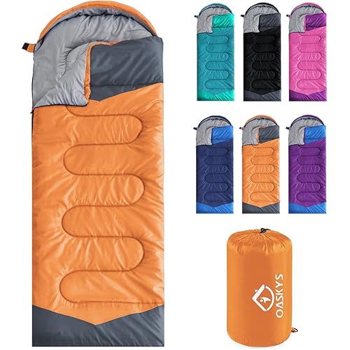 oaskys Camping Sleeping Bag - 3 Season Warm & Cool Weather - Summer Spring Fall Lightweight Waterproof for Adults Kids - Camping Gear Equipment, Traveling, and Outdoors