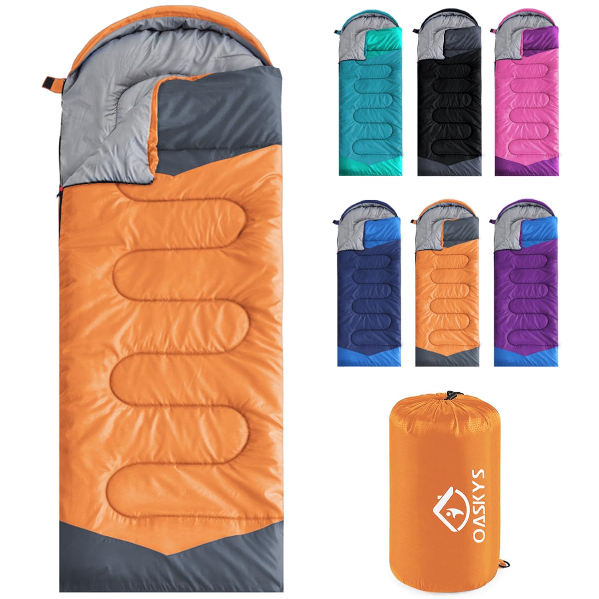 oaskys Camping Sleeping Bag - 3 Season Warm & Cool Weather - Summer Spring Fall Lightweight Waterproof for Adults Kids - Camping Gear Equipment, Traveling, and Outdoors