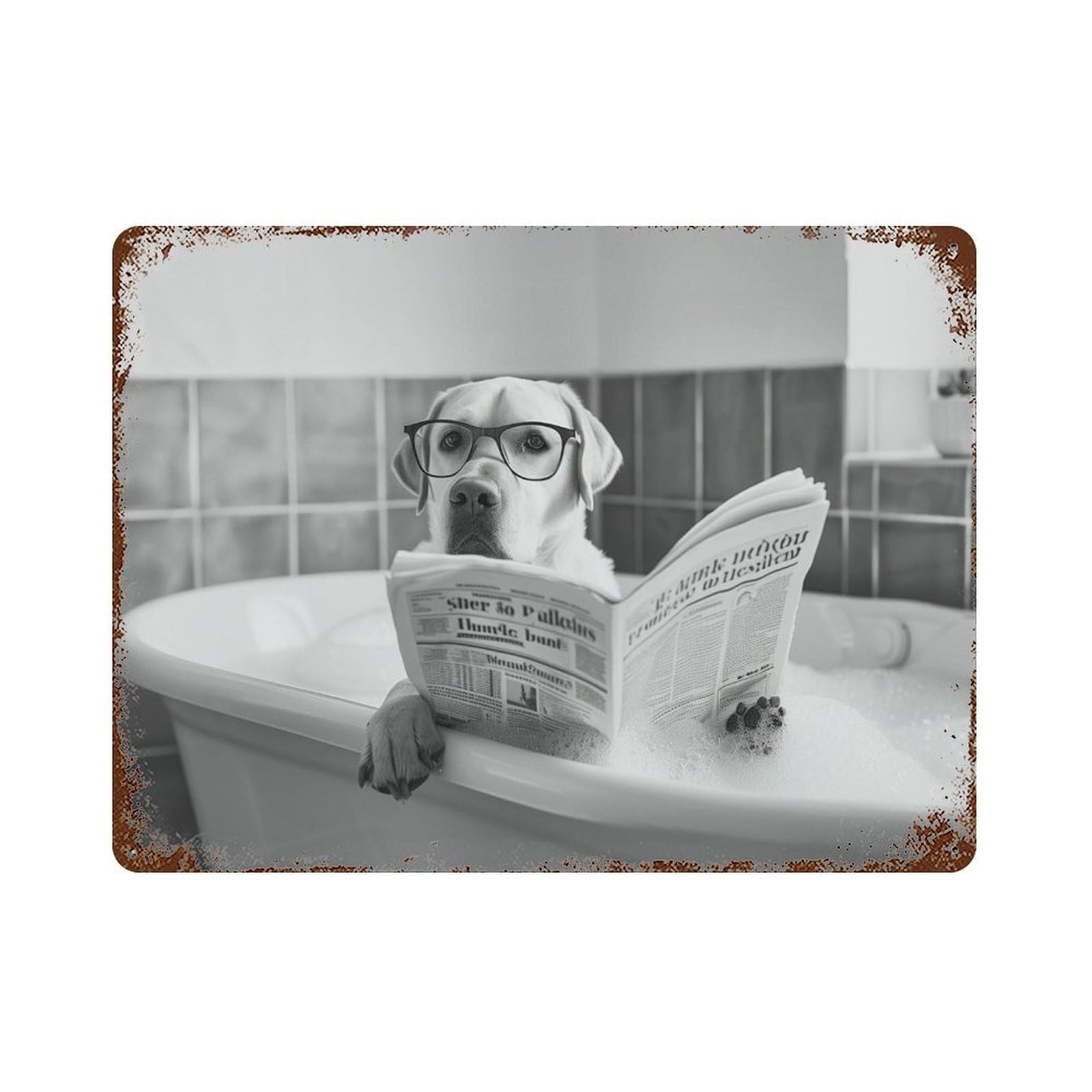 xiaoxiaoshen Labrador in Bathtub Print_ Wall Decor Art Metal Tin Poster Modern Home Decor Art Home Bar Shop Decorations Vintage Sign 30x40cm