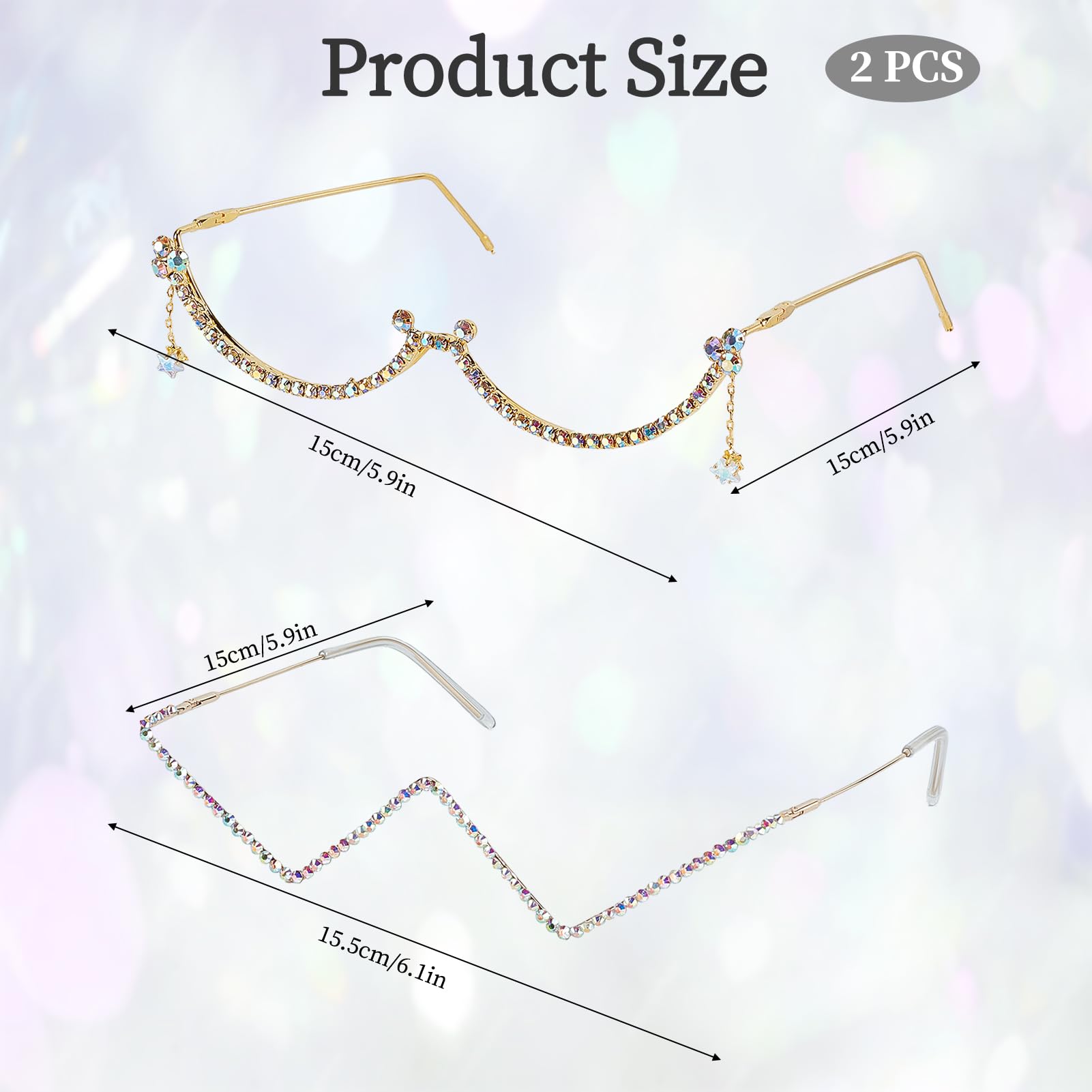 NICENEEDED Brillengestell Ohne Gläser Mit Diamanten Halbrahmenbrille Aus Kristallmetall In V Form Halbrandlose Sonnenbrille Mit Strasssteinen