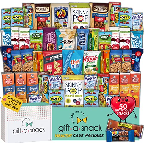 Gift A Snack - Halloween Trick or Treats Healthy Snack Box Care Package + Greeting Card (50 Count) Birthday Treats Gift Basket, Nutritious Granola Breakfast Bars, Office Food Assortments
