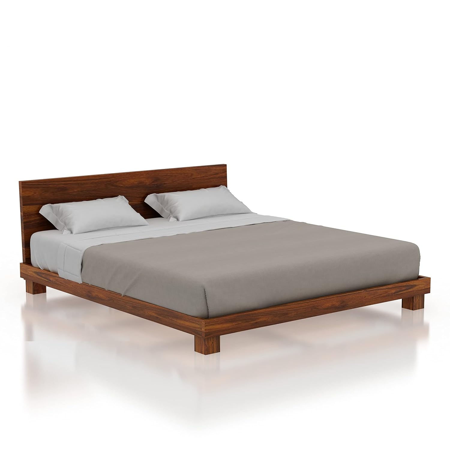 WOODSTAGE Sheesham Wood Queen Size Bed Without Storage Wooden Double