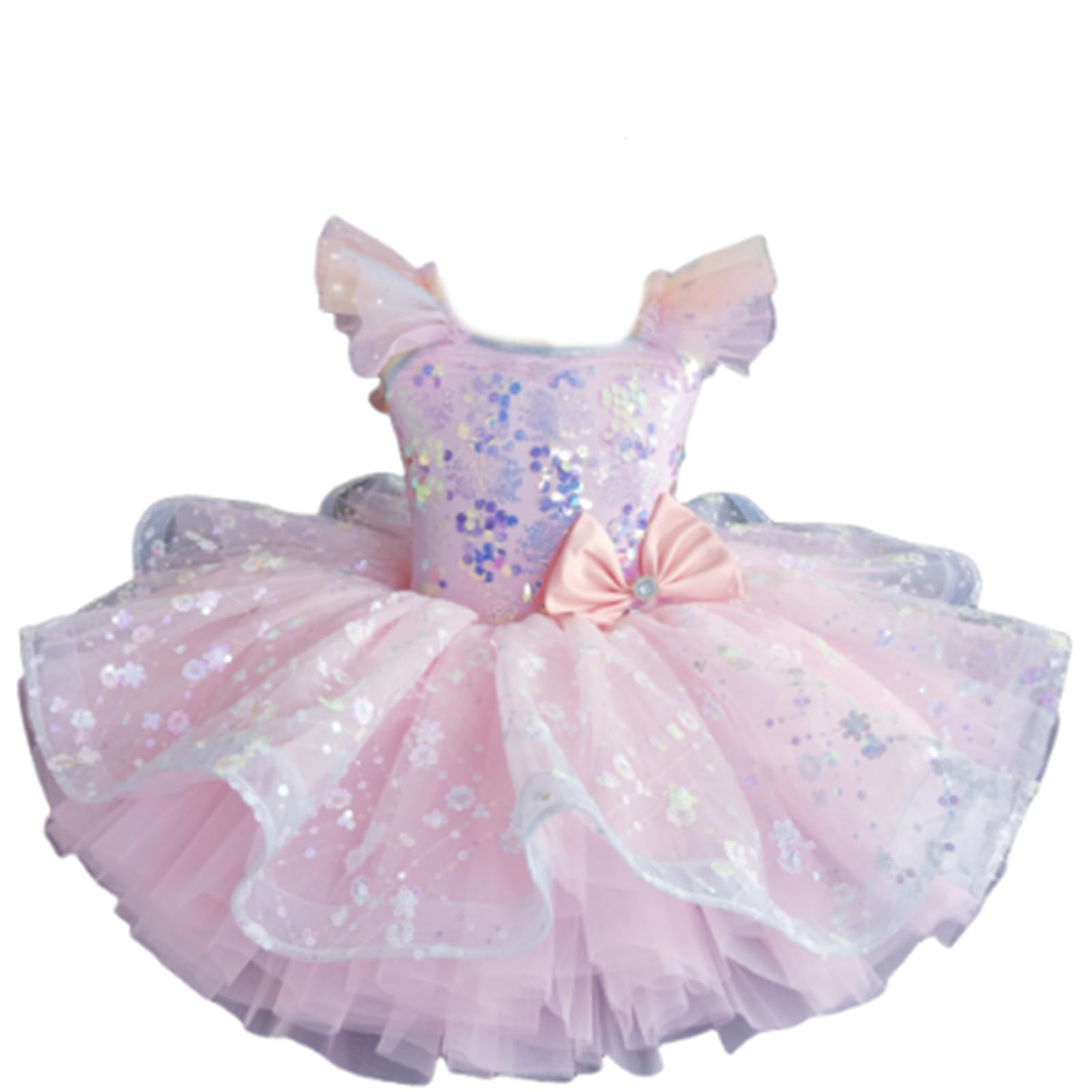 Ballerina-Kostüm für Mädchen, Tüll-Tutu, Ballett-Wettbewerbskleid | Tutu Kinderkostüm Kleiner Schwan mit Rüschenärmeln Spitze Stickerei und Pailletten
