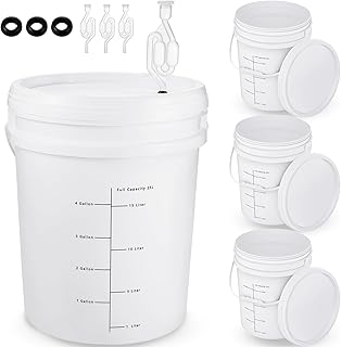 Ziliny 4 Pcs White 6.5 Gallon Fermentation Bucket with Twin Bubble Airlock Grommets Lid Brewing Wine Fermenter Fermentation Kit for Home Beer Wine Mead Other Fermented Beverage