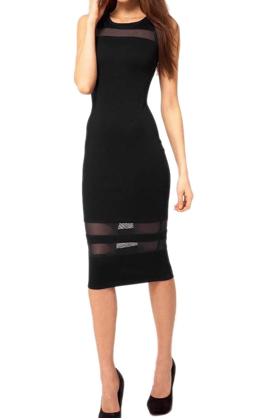 MOONAR® Lady's Sleeveless Black Mesh Evening Slim Designer Dresses Cocktail Dresses