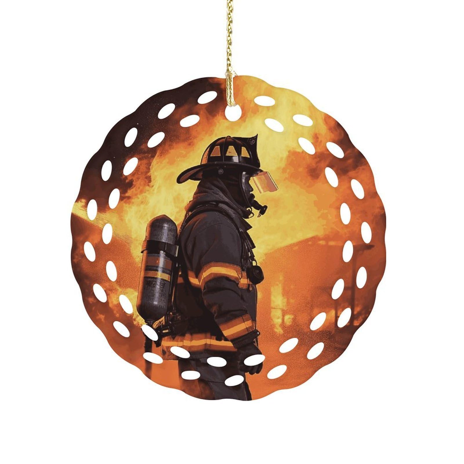 Fodpand Women's Style Firefighter Fireman Flame Ceramic Ornament For Home Decor 3.2" Round Tree Decoration Christmas Ornaments For Men Double-Sided Design