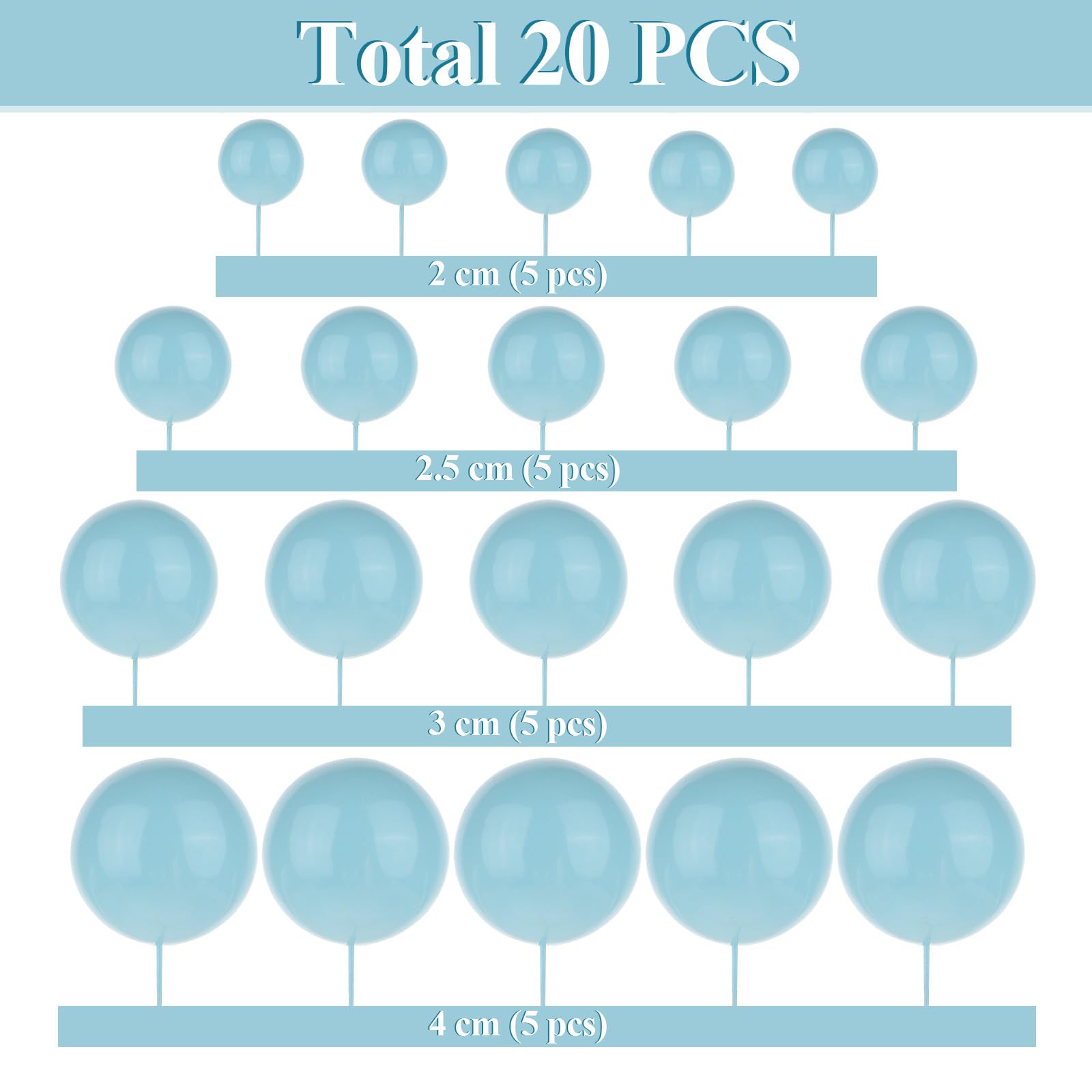 20 Stück Blau Kugeln Tortendeko Mini Schaumkugeln Cake Topper 4 Größen Kuchen Dekoration Kugel für Geburtstag Hochzeit Baby Shower Feierfest