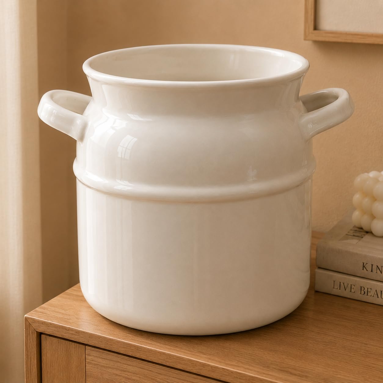 SPHINX 6 Inch Ceramic Vase with Handles for Home Decor, Decorative Flower Vase for Pampas Grass, Artificial & Dried Flowers, Living Room, Bedroom & Table Decor (White)