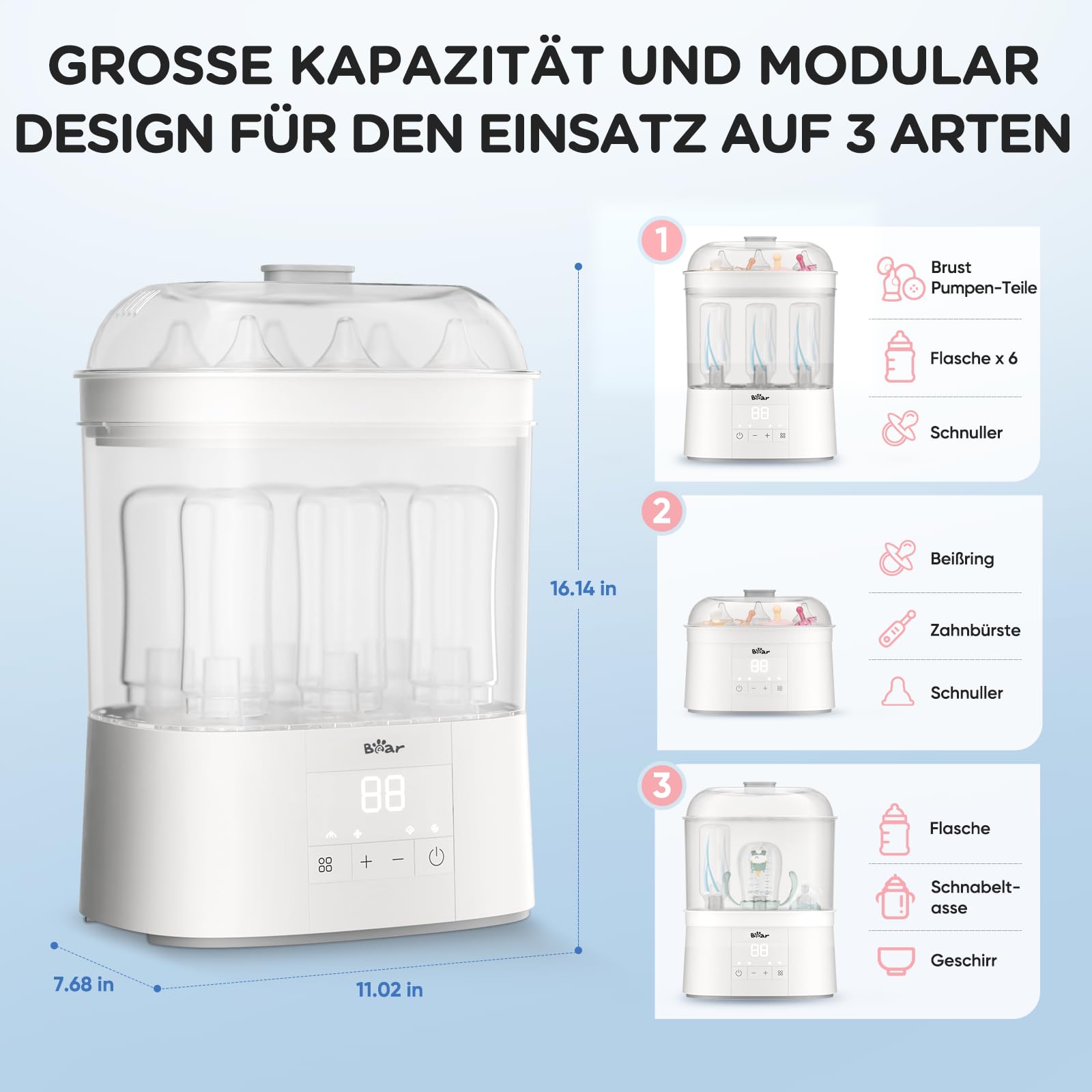 Bear 2026 Sterilisator für Babyflaschen mit Trocknungsfunktion, 4-in-1 Auto-Flaschen Sterilisator Baby mit 48H Storge-Funktion, Sterilisator für Babyartikel, Babyflaschen & Milchpumpen-Zubehör