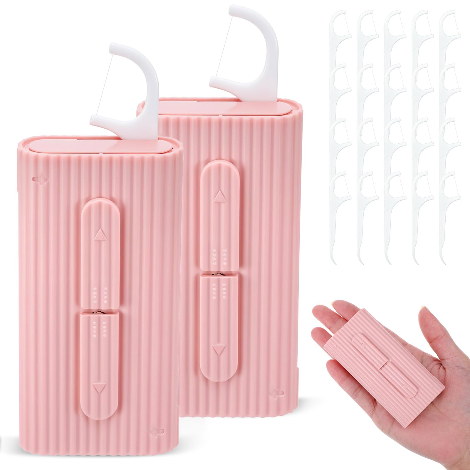 Portable Dental Floss Holder 2 Pcs Refillable Travel Floss Pick Dispenser Storage Organizer Box with 20 Teeth Cleaning