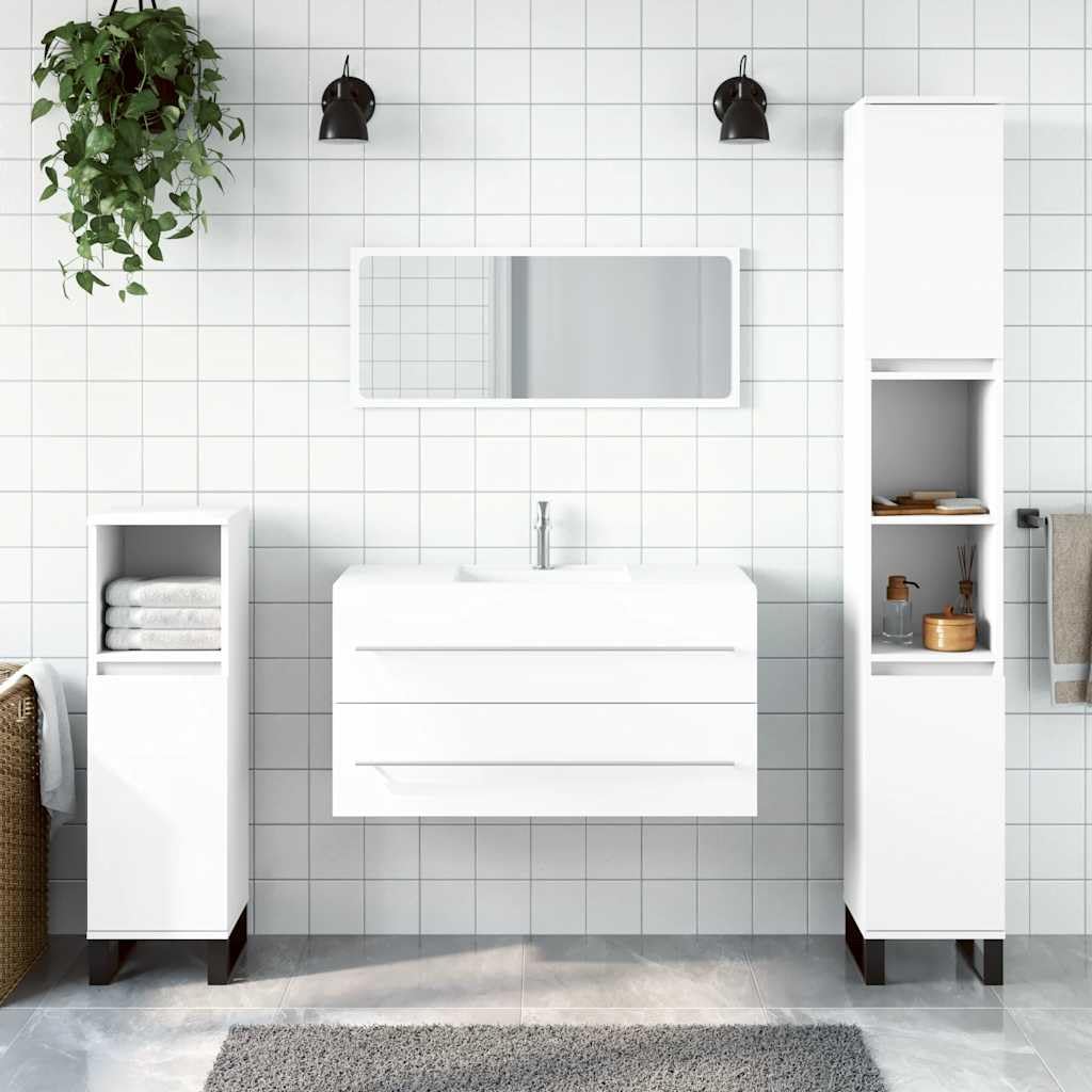 SYDE Armario de Baño con Espejo, Madera de Ingeniería Blanco | Montaje en Pared, Amplio Almacenaje, Resistente a la Humedad, Diseño Minimalista
