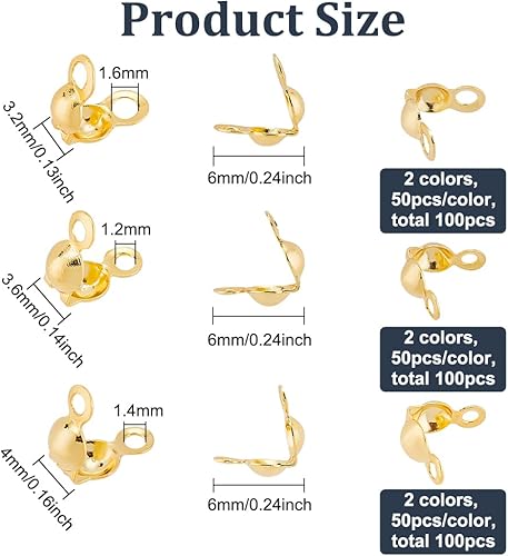 Miniatura 10 de BENECREAT 150 piezas chapadas en oro de 18 quilates, puntas de cuentas de crimpado, cubiertas de nudo para manualidades, fabricación de joyas, 3