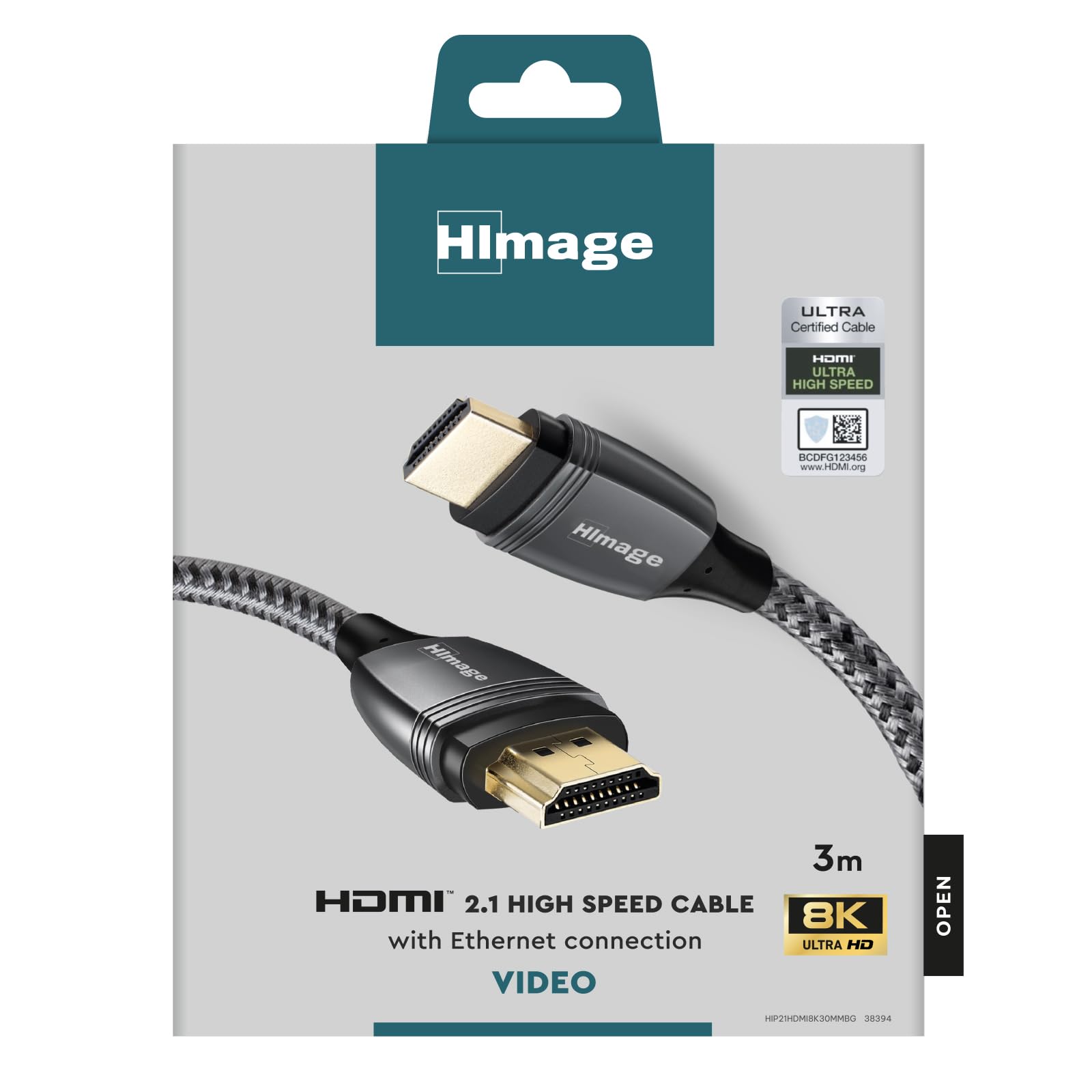 HImage cavo HDMI certificato, maschio maschio, connettori dorati 24K, rivestito in tessuto, 8K Ultra HD, con Ethernet, 3m di lunghezza