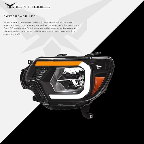 Miniatura 4 de Alpha Owls 8719855 Faros Delanteros de Cristal con Barra de Luz LED Secuencial Switchback y Luz de Arranque - Negro Ámbar Compatible con Toyota