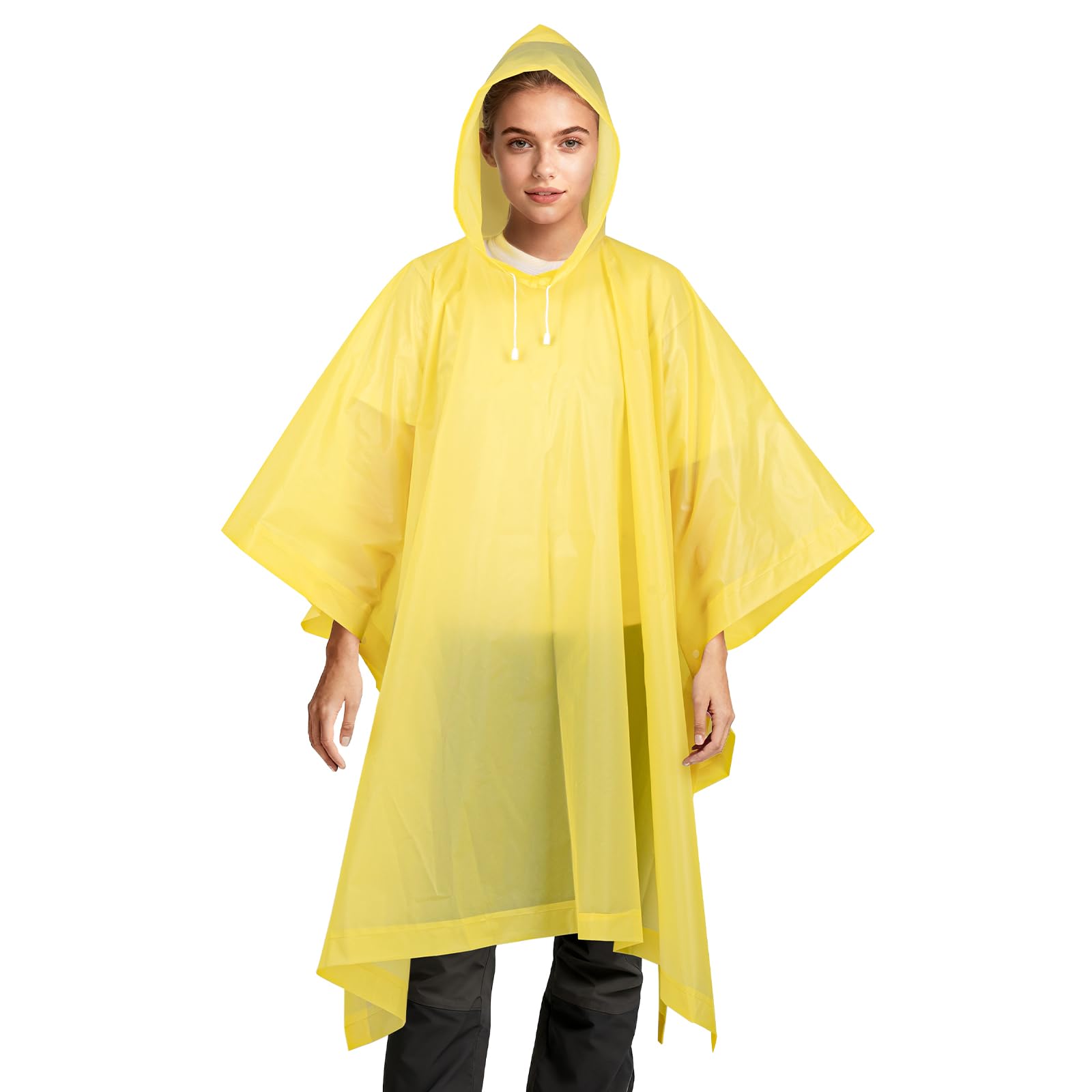 Aolegoo 2 pack of Rain Ponchos, EVA Portable Adults Waterproof Ponchos, Reusable raincoat with Hoods for Camping, Hiking Travel, Amusement Parks, Festival Mac (Yellow)