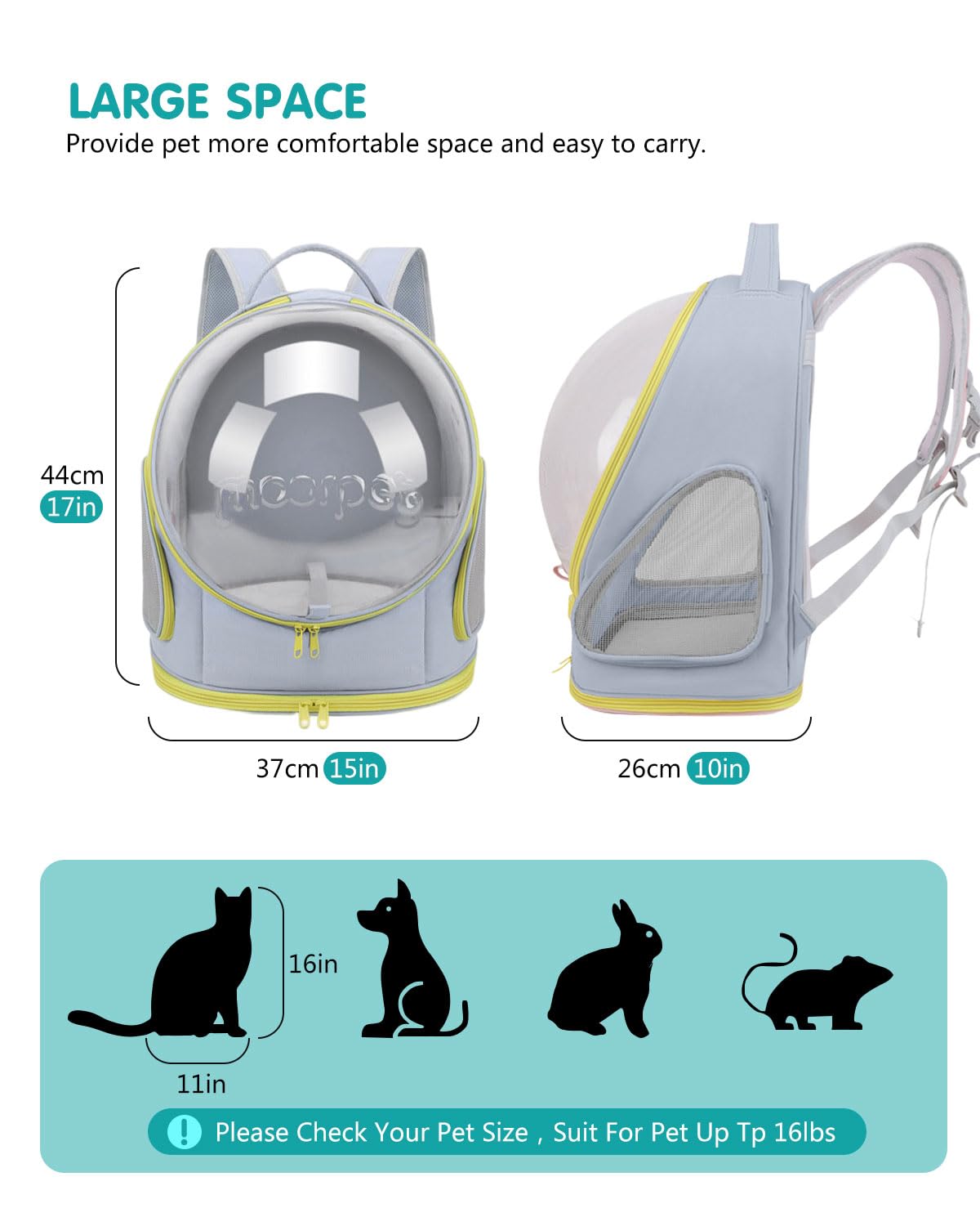 PETCUTE Zaino Trasparente per Animali Domestici con Capsula Spaziale, Pieghevole per Cani e Gatti con Cintura di Sicurezza Integrata - Trasportino per Viaggio e Campeggio