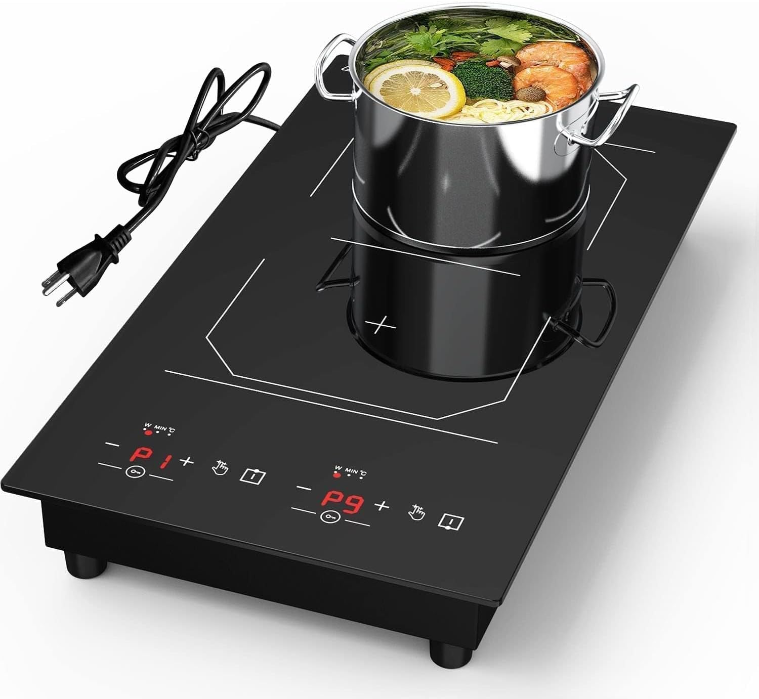 ANHANE Plaque Induction 2 Feux 3000W, Plaque de Cuisson Électrique 30cm avec Sécurité enfants, 9 Niveaux de Puissance, Minuterie 120 Min, pour les Appartements et le Camping