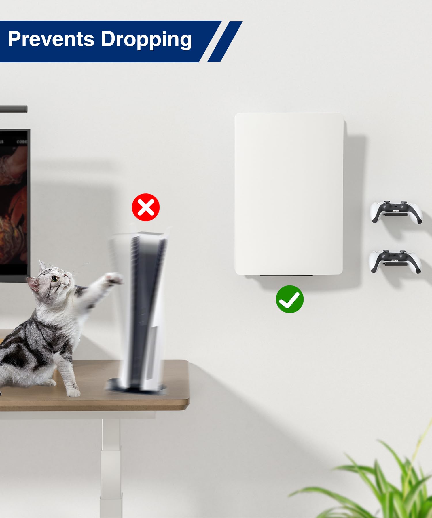 songsoso Soporte de pared para consola PS5: soporte blanco para juegos para PlayStation 5 y 2 kits de soporte de controlador