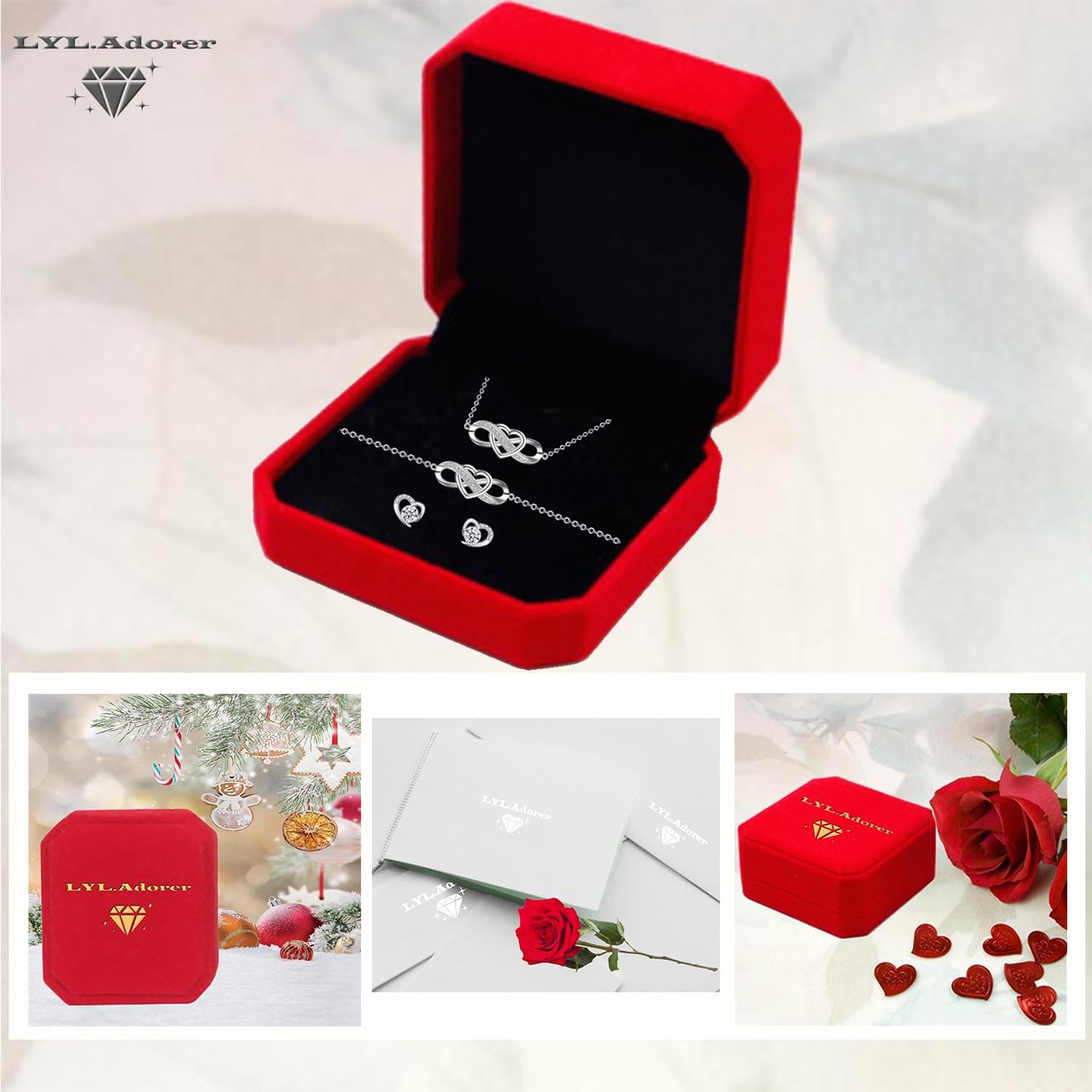 Juego de Joyas para Mujer, Collar y Pulsera Corazón Infinito, Pendientes Corazón con Cristales Austriacos, Plata de Ley 925, Un Regalo Para Una Mujer