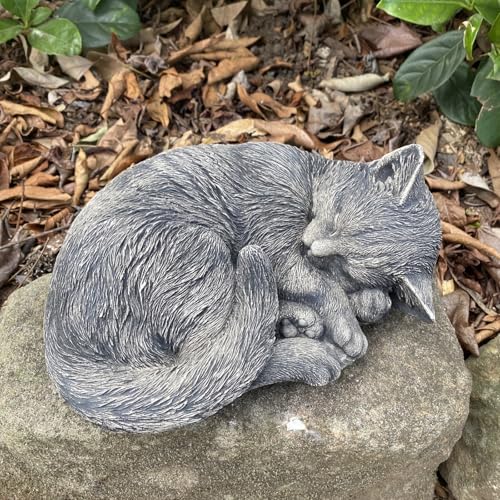 Cat Statue Memorial Sleeping Kitten Grey Animal Concrete Cement Australian Made