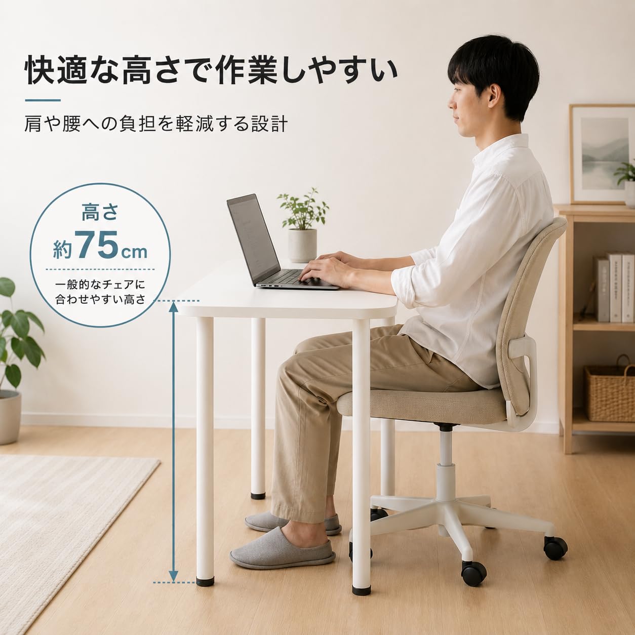 Amazon | BNFZHIMU パソコンデスク 幅120×奥行60×高さ75cm ホワイト PC
