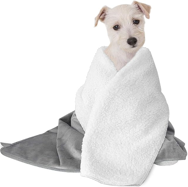 Waterproof Dog Blanket,Washable Fluffy Fleece with Super Soft Flannel,Lightweight & Warm Blanket(76x102cm) for Pet Puppy Cat and Bed/Sofa/Couch Protection,Grey