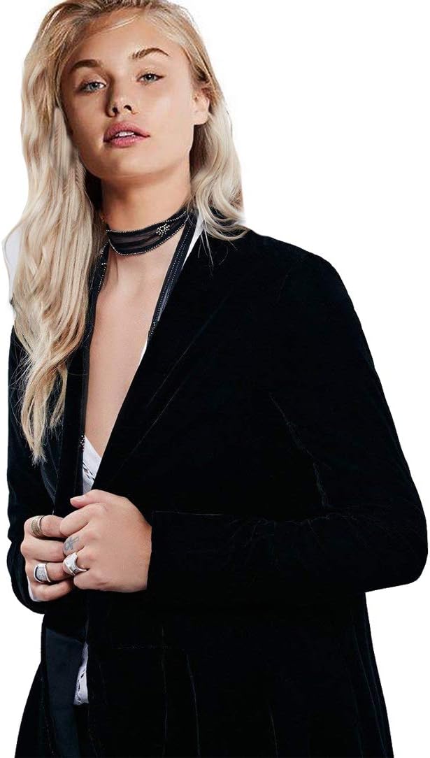 Women Ruffled Asymmetric Long Velvet Blazers Coat Casual Jackets - Image 3