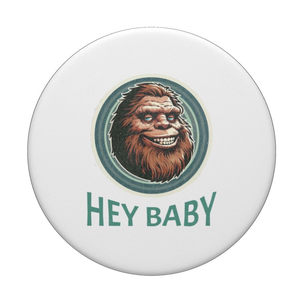 Hey Baby Bigfoot Sasquatch Flirting Funny Cryptid Lover Tee PopSockets Swappable PopGrip, Black - Image 3