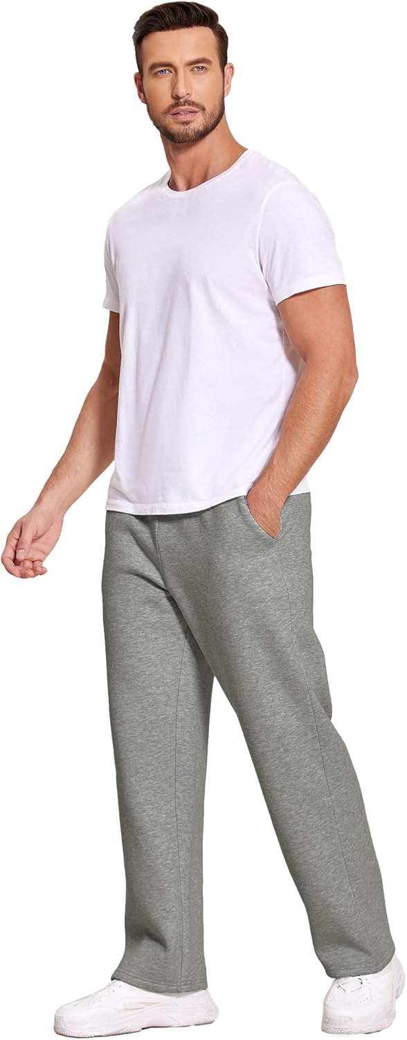 Deyeek Men's Fleece Lined Sweatpants Open Bottom Straight Leg Sweat Pants for Mens Loose Fit Joggers Sweatpants with Pockets - Image 6