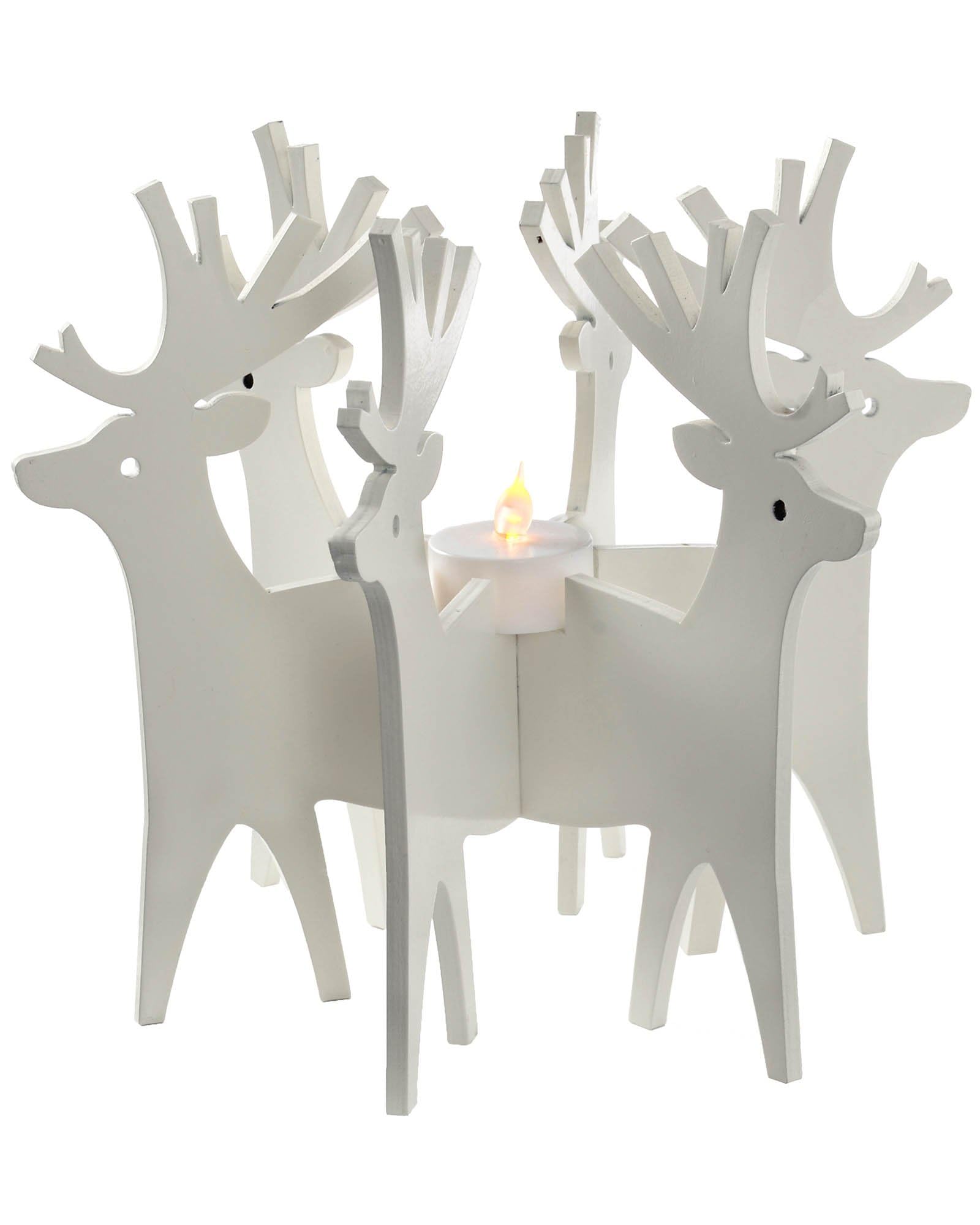 WeRChristmas Reindeer Candle Holder and Tea Light Christmas Decoration, Wood, 19 cm - Multi-Colour-image-45