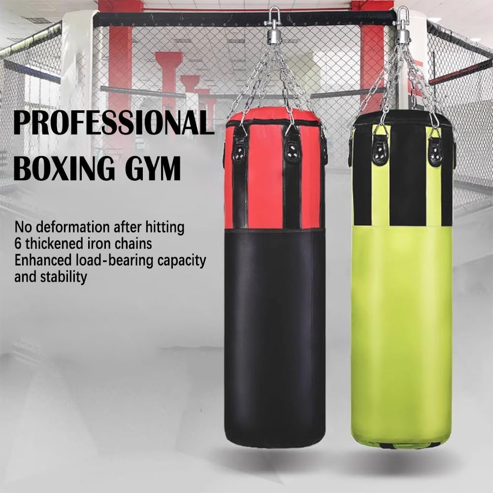 Adult Heavy Duty Punching Bag Set, Fillable Boxing Punching Bag Training Aid, Hanging Boxing Punching Bag with 6 Hanging Chain Hooks, Great for Boxing, Karate MMA, Muay Thai, Etc.