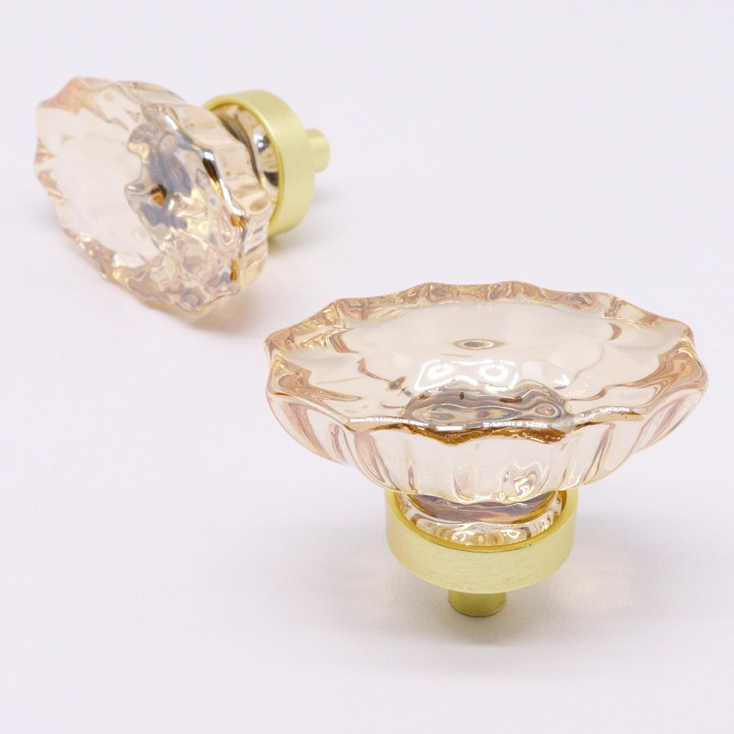 10pcs Cabinet Knobs, Crystal Drawer Knobs, 1.4" Diameter Glass Handles for Kitchen, Bathroom (Flower Champagne)