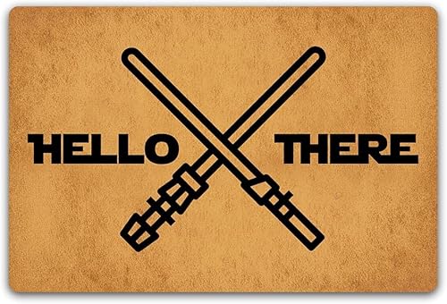 Divertida alfombra antideslizante con sable de luz Hello There para interiores y exteriores, baño, cocina, hogar, 23.6 x 15.7 pulgadas