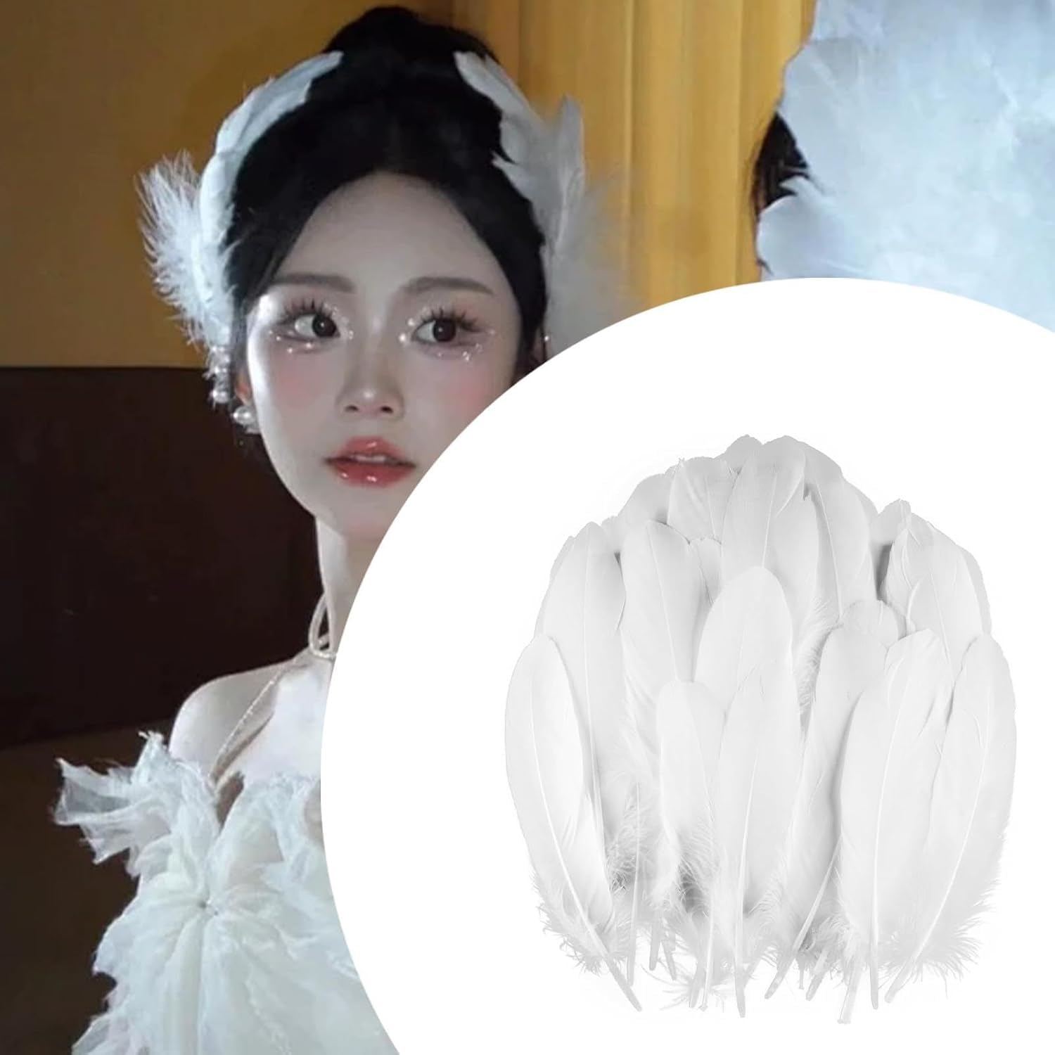 JOYOLA 100PCS Plumes Blanches, Plume Décoration, Plumes Loisirs Creatifs, Plume d'oie Naturelle, pour DIY Dreamcatcher, Noël, Anniversaire, Fête de Mariage, Décoration d'intérieur