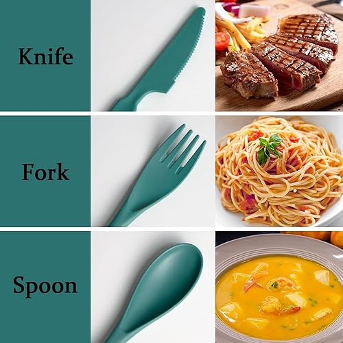 Miniatura 6 de LIOUCBD Juego de 2 utensilios de viaje portátiles con funda, cuchillo de paja de trigo reutilizable, tenedor, cuchara, utensilios de campamento,