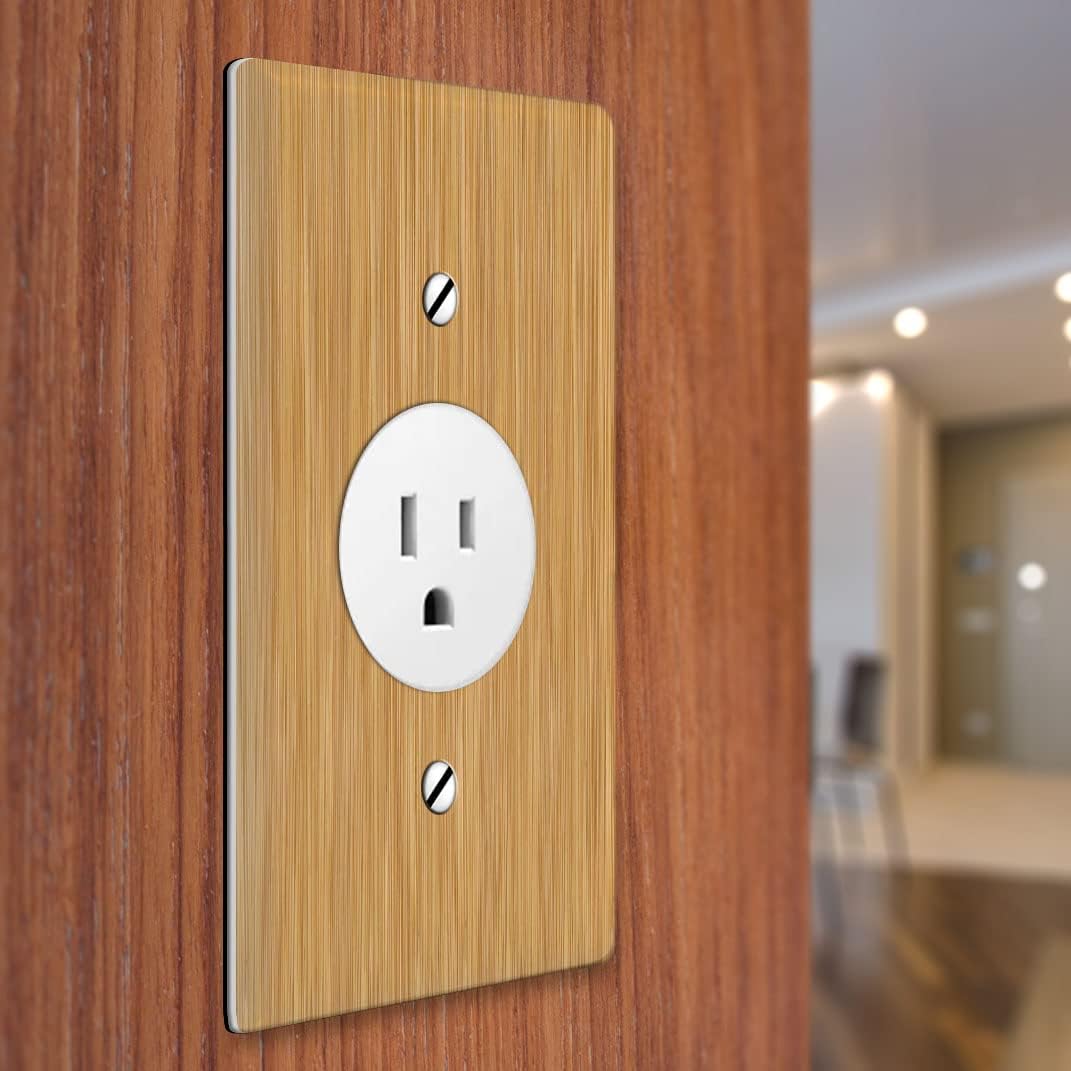 WIRESTER 1-Gang 1.406-Inch Hole Device Receptacle Wall Plate/Outlet Cover - Bamboo Wood Texture Design